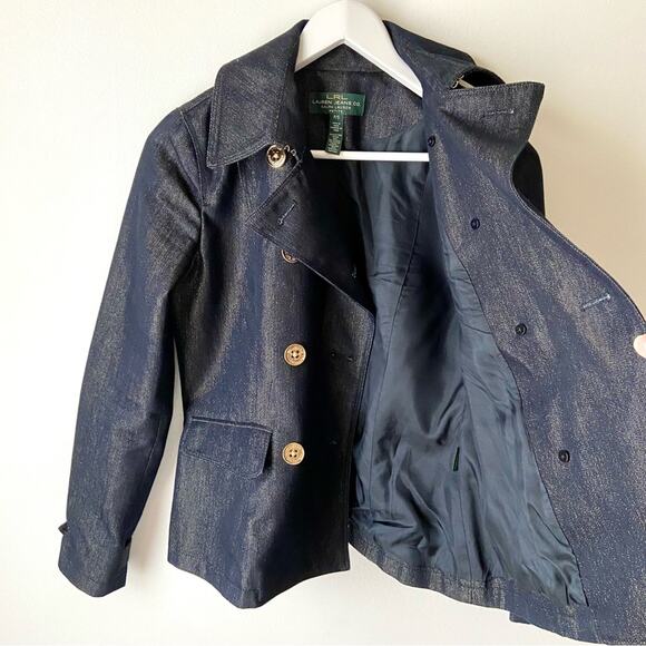 Ralph Lauren Double Breasted Metallic Sparkle Jean Jacket Size Small Petite - Picture 4 of 6